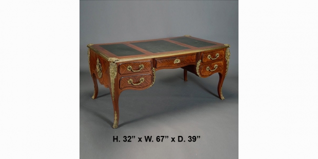 Large 19c. fine  French Louis XV style Kingwood ormolu mounted Bureau Plat