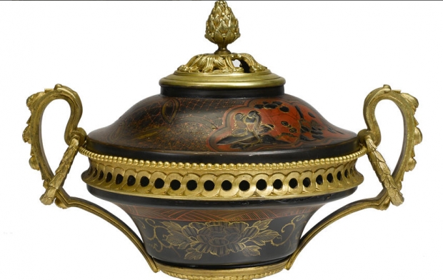 19c French chinoiserie gilt bronze and lacquered pocelain covered urn (1)