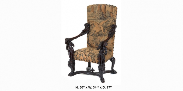 19c Italian Baroque style carved walnut figural armchair