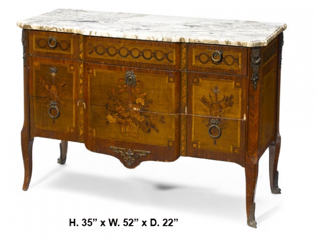 19c Louis XV XVI Transitional marquetry inlaid commode z