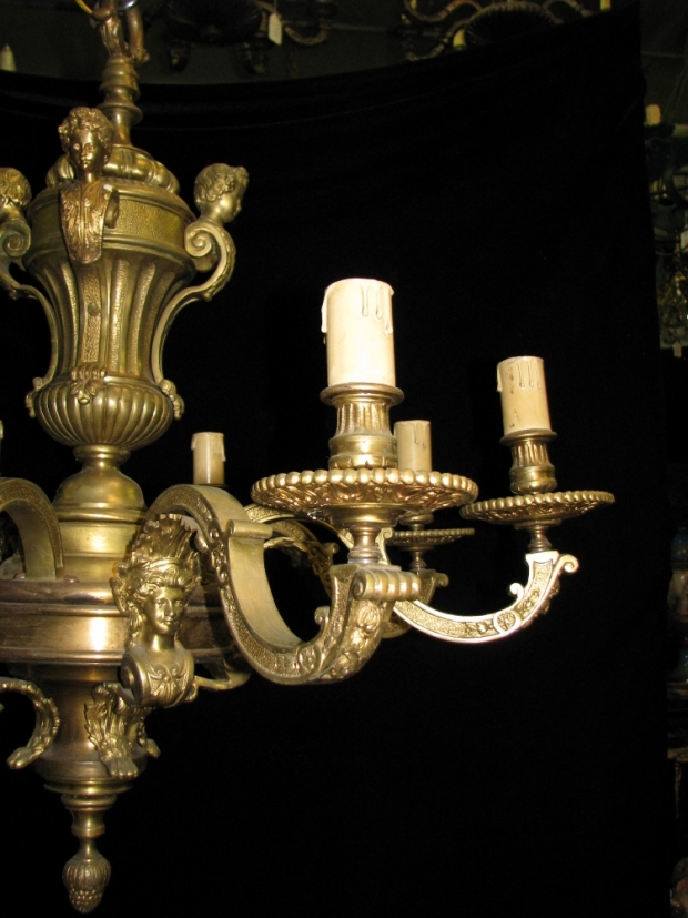 CH14  Fine 19c French Regence gilt bronze 6 light chandelier with  children and woman masks (3)