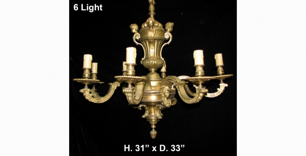 CH14  Fine 19c French Regence gilt bronze 6 light chandelier with  children and woman masks