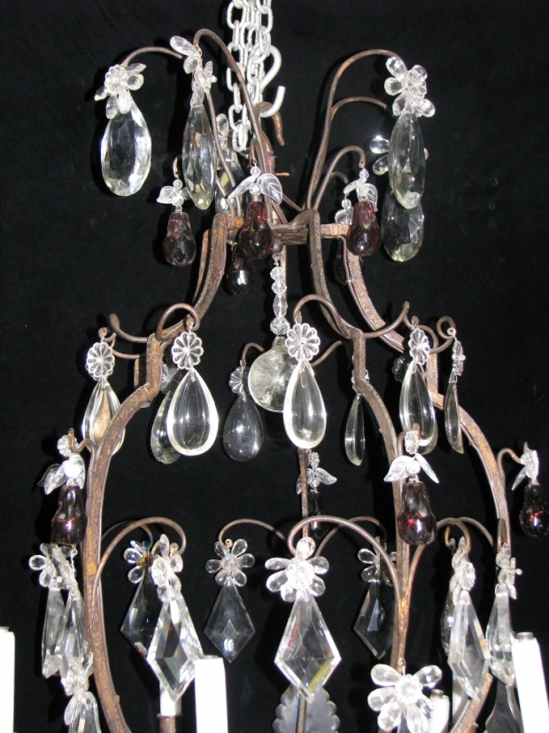 CH28  Unusual 19c Spanish Cut Crystal mounted bronze 11 light chandelier (1)