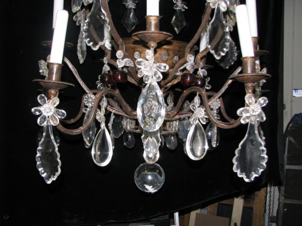 CH28  Unusual 19c Spanish Cut Crystal mounted bronze 11 light chandelier (2)