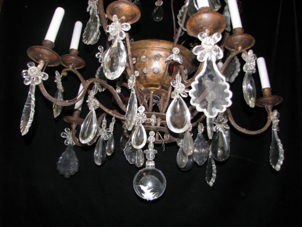 CH28  Unusual 19c Spanish Cut Crystal mounted bronze 11 light chandelier (4)
