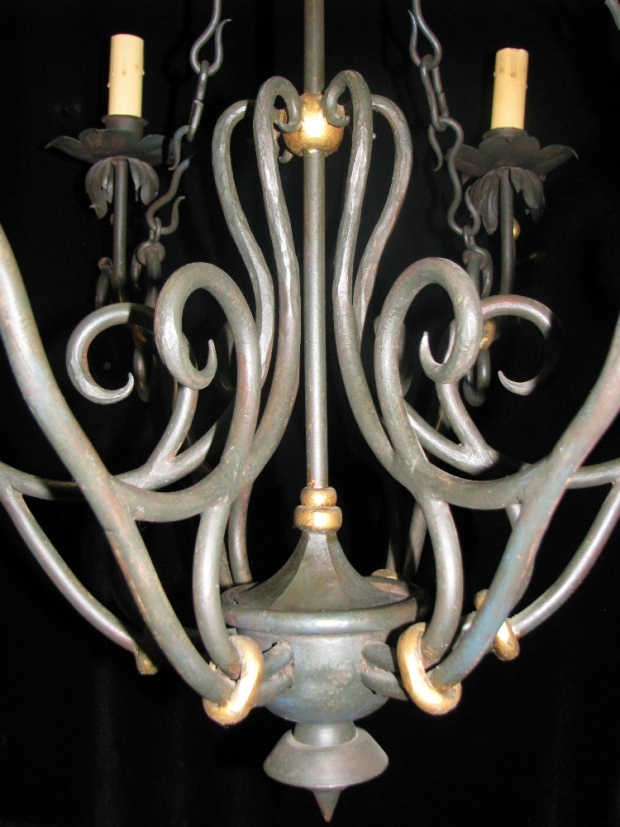 CH31 Impressive Art Nevo style hand forged wrought iron 6 light chandelier (1)