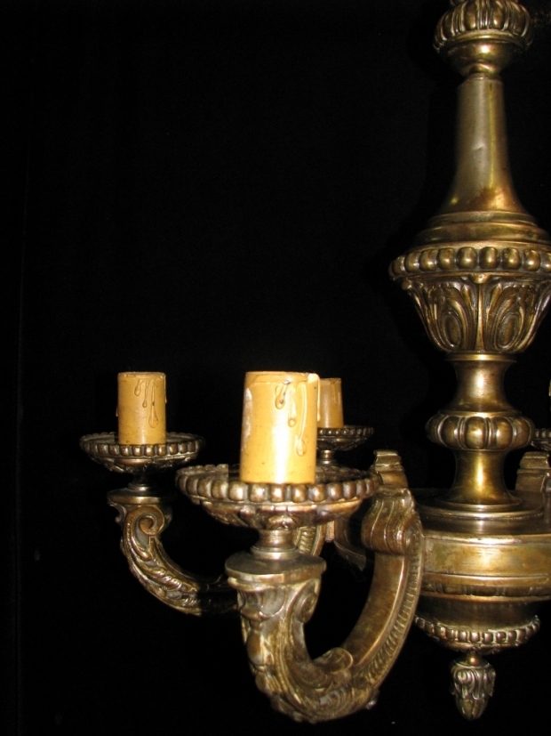 CH34  Antique French Regence style 6 light bronze chandelier (2)