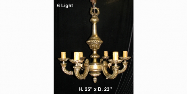 CH34  Antique French Regence style 6 light bronze chandelier