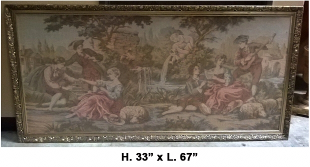 TAP-2200  Mid 20c French Machine made tapestry of romantic garden scene (2)