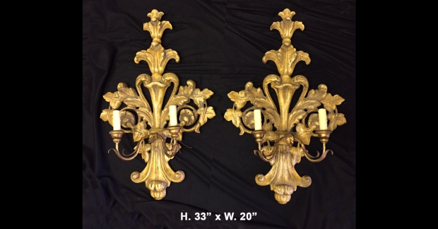 Copy of Pr. Italian Baroque Style carved giltwood sconces c.1900