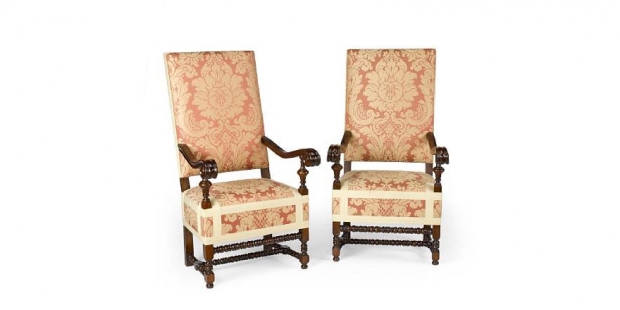 DCH-11   Set of six Large Spanish Baroque style upholstered walnut armchairs