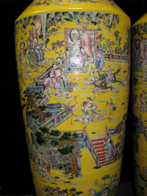 Monumental Pair Royal Chinese Qing Dynasty Style Imperial Yellow Glaze Palace Vases (2)