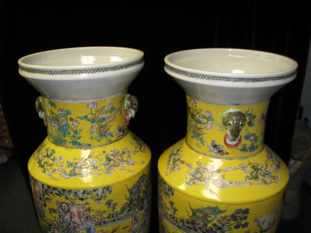 Monumental Pair Royal Chinese Qing Dynasty Style Imperial Yellow Glaze Palace Vases (3)