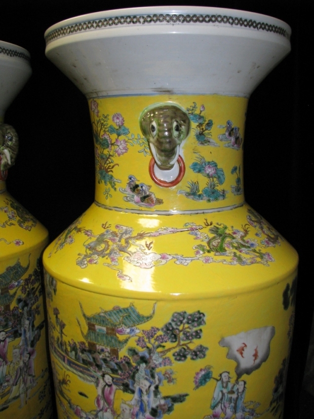 Monumental Pair Royal Chinese Qing Dynasty Style Imperial Yellow Glaze Palace Vases (4)