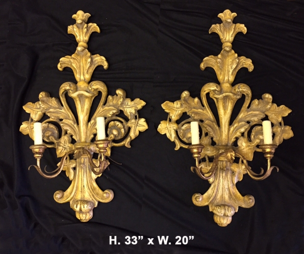 Pr. Italian Baroque Style carved giltwood sconces c.1900
