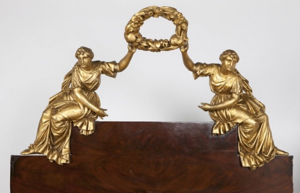 Russian 19c neo-classical style parcial carved giltwood and mahogany bed with angels (3)