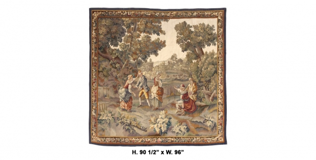 Copy of TAP-0230  French Tapestry style  figural group in play in a palace garden L20thC
