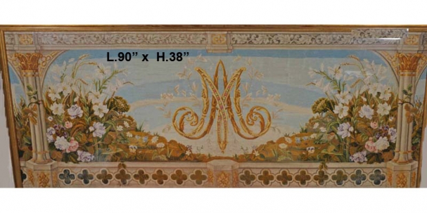 Copy of TAP-1705  Antique large monogrammed needlepoint framed panel