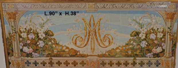 TAP-1705  Antique large monogrammed needlepoint framed panel