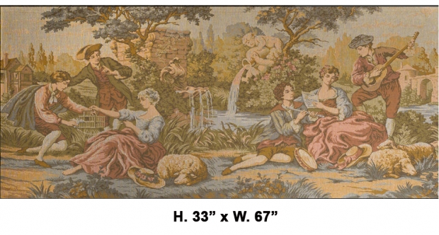 TAP-2200  Mid 20c French Machine made tapestry of romantic garden scene