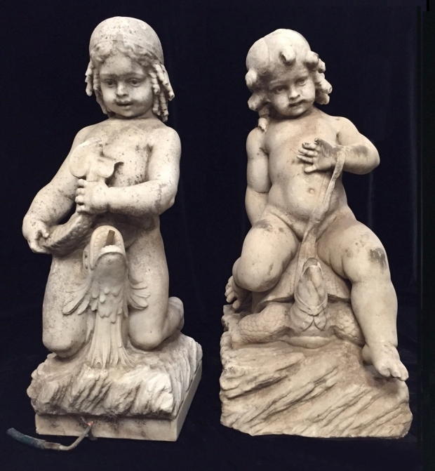 Exceptional Italian L18E19c hand carved marble seated boys fountains (6)