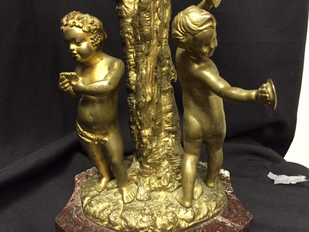 Pair Antique bronze candelabra with children playing musical instruments (4)