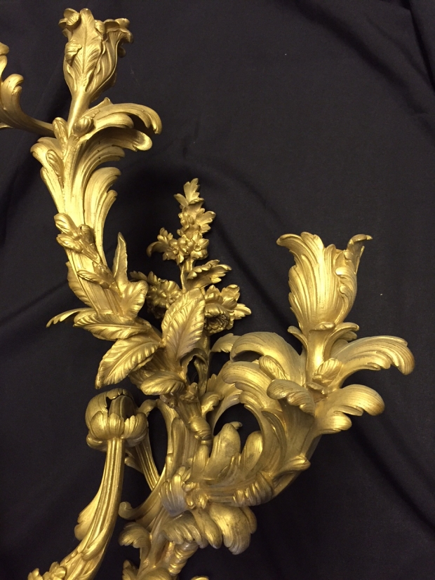 Extremely fine 19c louis XV style 3 light sconces (11)