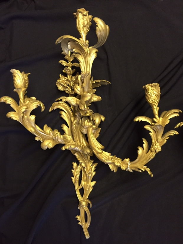 Extremely fine 19c louis XV style 3 light sconces (2)