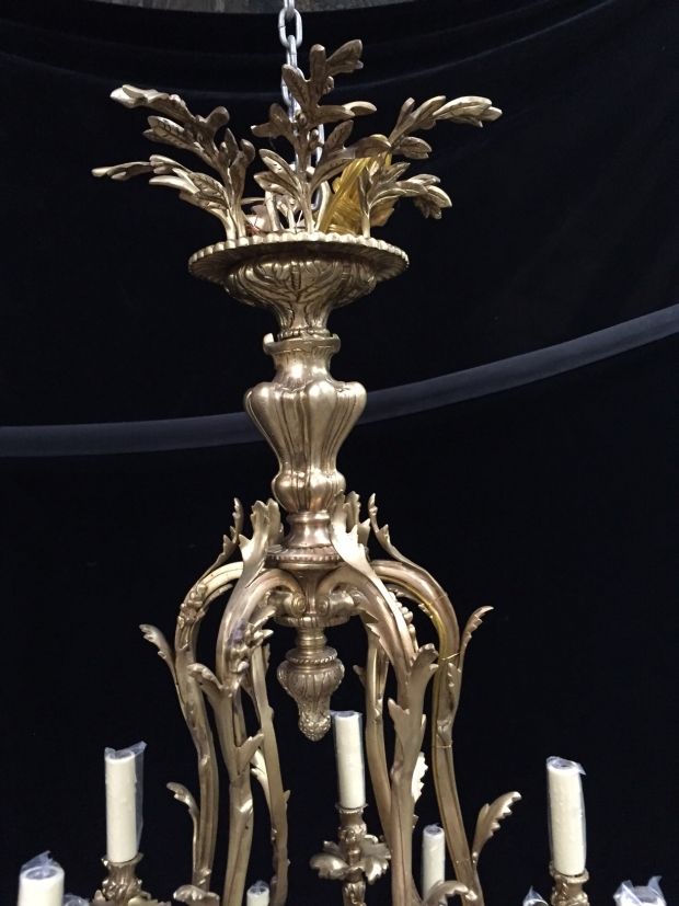 Impressive Pair French Louis XV style bronze 18 light chandelier (1)