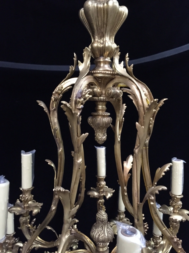 Impressive Pair French Louis XV style bronze 18 light chandelier (2)