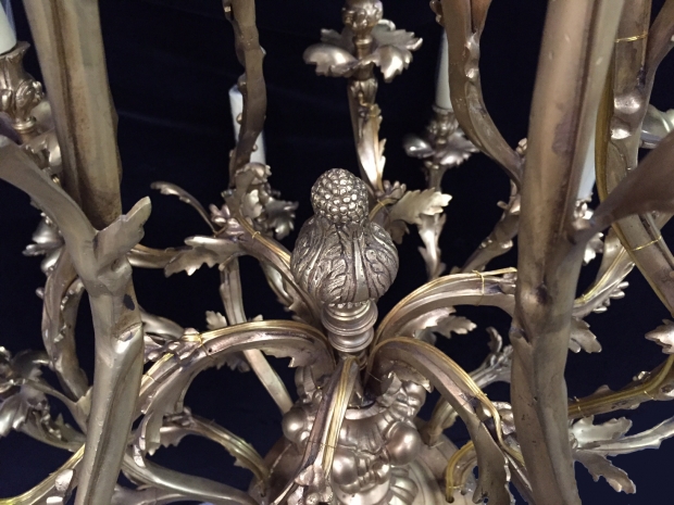 Impressive Pair French Louis XV style bronze 18 light chandelier (5)
