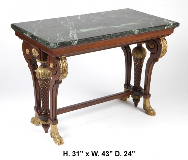 Signed Krieger Extremely fine ormolu mounted center table with green marble top