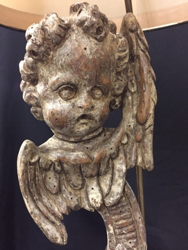 Pair Italian Baroque style carved angel head table lamps (2)