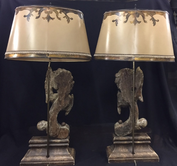 Pair Italian Baroque style carved angel head table lamps (5)