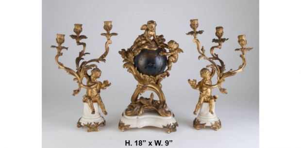 Copy of Exceptional 19c French Ormolu 3 pc clock Garniture Set with cherubs